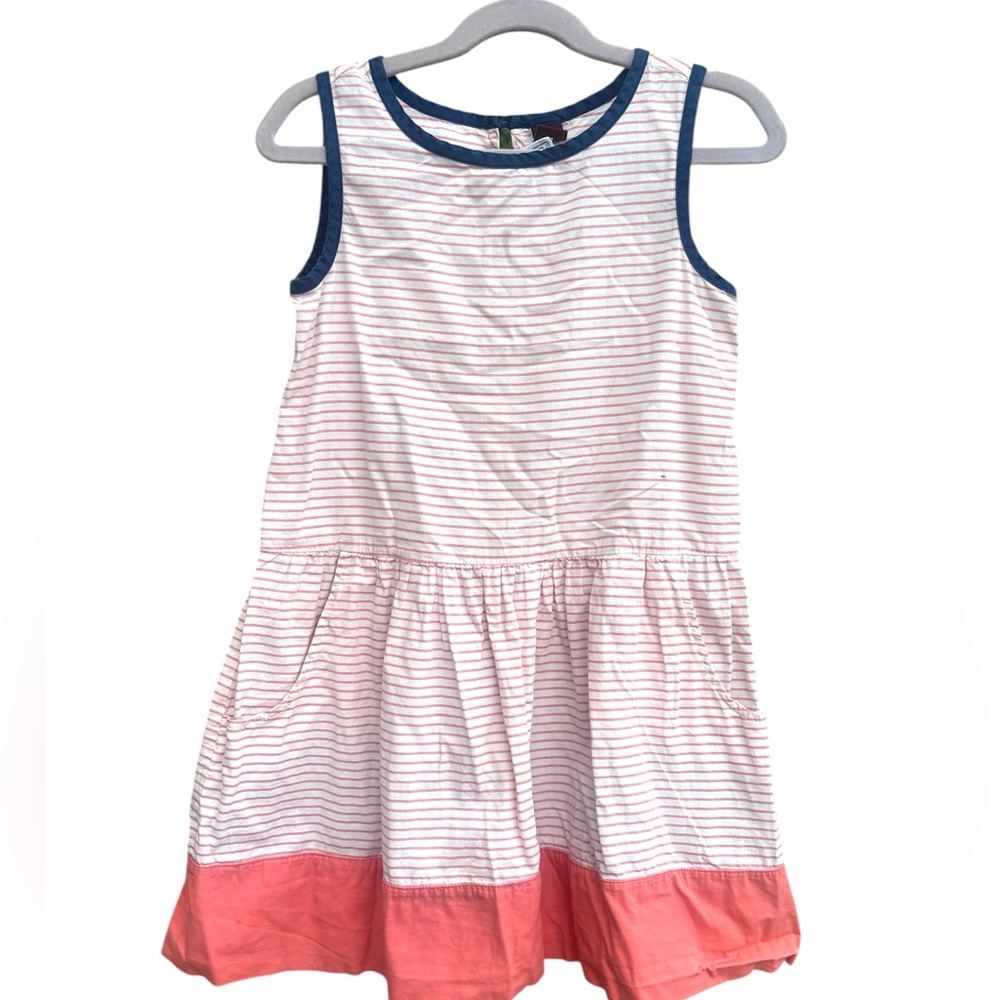 Tea Collection Girls Size 6 Summer Dress – Pink Stripe with Coral Hem